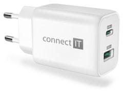 Connect IT Wanderer2 GaN nabíjací adaptér 1×USB-C + 1xUSB-A, 33W PD, BIELÝ