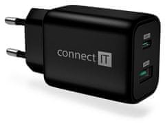 Connect IT Wanderer2 GaN nabíjací adaptér 1×USB-C + 1xUSB-A, 33W PD, ČIERNY