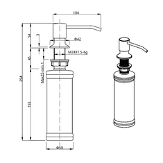 AQUALINE Samona, zápustný dávkovač mydla 350ml, guľatý, čierna matná, 31483503