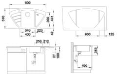 BLANCO Blanco Zia 9 E, silgranitový drez 930x510x180 mm, 1-komorový, sivá vulkán, BLA-527395