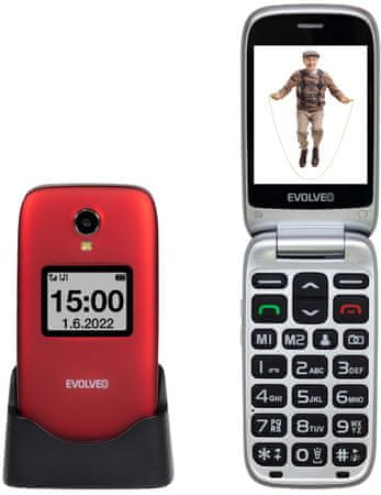 Evolveo EasyPhone FS GPS lokalizácia senzor pádu mms správy , Dual SIM, tlačidlový telefón pre seniorov pre dôchodcov, véčko, SOS tlačidlo, veľké tlačidlá, dlhá výdrž, nabíjací stojan 3Mpx fotoaparát kvalitná kamera fotokontakty LED blesk Fm rádio slot na pamäťové karty výkonná batéria slúchadlový 3,5mm jack výkonný hlasný reproduktor TFT displej pohodlný úchop