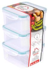 Dóza MagicHome Lunchbox Q812x3 1200 ml, štvorcová, klip, PP, sada 3 ks, Clip