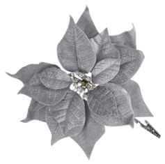 Kvet MagicHome Vianoce Poinsettia, so štipcom, strieborný, veľkosť kvetu: 25 cm, dĺžka kvetu: 26 cm