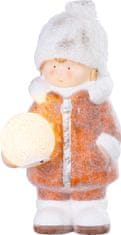 Postavička MagicHome Vianoce, Chlapček so snehovou guľou, 1 LED, 14x13x25 cm