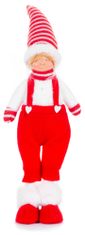 Postavička MagicHome Vianoce, Chlapček v nohaviciach, látkový, červeno-biely, 17x13x48 cm