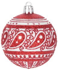 Gule MagicHome Vianoce, 8 ks, 6 cm, červené s bielym ornamentom, na vianočný stromček