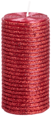 Sviečka MagicHome Vianoce, 5x9,5 cm, valcová, červená, s glitrami (4 ks)