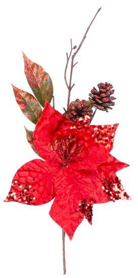 Vetvička MagicHome Vianoce, s kvetom poinsettia, červená, 34 cm (6 ks)