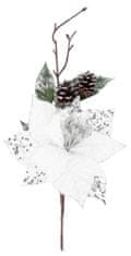 Vetvička MagicHome Vianoce, s kvetom poinsettia, biela, 34 cm (6 ks)