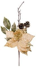 Vetvička MagicHome Vianoce, s kvetom poinsettia, zlatá, 34 cm (6 ks)
