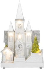 Dekorácia MagicHome Vianoce, Kostol s betlehemom, 6 LED biela, 3xAA, interiér, 17x13x25 cm