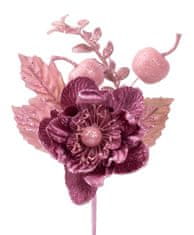 Vetvička MagicHome Vianoce, s kvetom, ružová, 22 cm (6 ks)