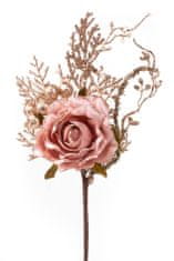 Vetvička MagicHome Vianoce, s ružou, ružovo - zlatá, 26 cm (6 ks)