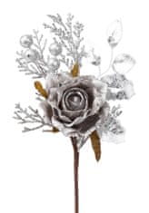 Vetvička MagicHome Vianoce, s ružou, sivá, 26 cm (6 ks)