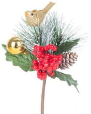 Vetvička MagicHome Vianoce, s vtáčikom, červeno - zlatá, 16 cm (6 ks)