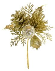Vetvička MagicHome Vianoce, so šiškou, zlatá 15 cm (6 ks)