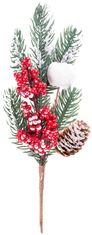 Vetvička MagicHome Vianoce, so šiškou a bobuľami, zasnežená, 31 cm (6 ks)
