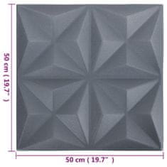 Vidaxl 3D nástenné panely 12 ks 50x50 cm, origami, sivé 3 m²
