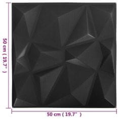 Vidaxl 3D nástenné panely 24 ks 50x50 cm, diamantové, čierne 6 m²