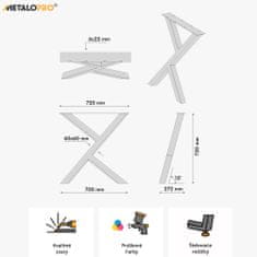 MetaloPro MetaloPro 2x Stolová podnož, Stolová noha v čiernej farba, podnož pre jedálenský stôl alebo konferenčný stolík, Kovová noha na stôl v miernom uhle - 72 cm