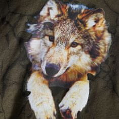 Vidaxl Detské tričko dlhý rukáv vlk kaki 92