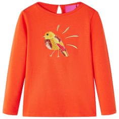 Vidaxl Detské tričko dlhý rukáv vták tmavo oranžové 92