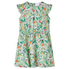 Vidaxl Detské šaty s vykrojenými rukávmi, jednorožcami a kvetmi bledé kaki 92