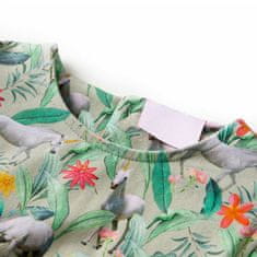 Vidaxl Detské šaty s vykrojenými rukávmi, jednorožcami a kvetmi bledé kaki 92