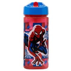 Stor Plastová hranatá fľaša s výsuvnou slamkou SPIDERMAN, Tritan 530ml, 74714