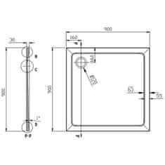 AQUALINE TECMI sprchová vanička z liateho mramoru, štvorec 90x90x3 cm PQ009 - Aqualine