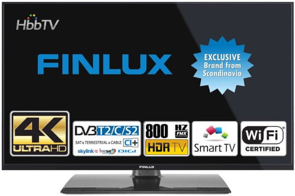 Finlux 43FUF7162 smart televízor LED 43 palcov operačný systém HbbTV červené tlačidlo skylink Wi-Fi USB fastscan