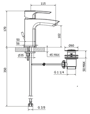 Teorema Teorema Merida - Umývadlová batéria stojanková s odtokovou garnitúrou, výška 100 mm, chróm 8Q301