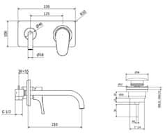 Teorema Teorema Tag- Umývadlová batéria pod omietku, komplet, výtok 210 mm, výpusť CLICK chróm 8L312