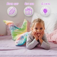 Netscroll Darčekový set Detská deka v tvare morskej panny, ktorá svieti v tme + sada na tvorbu s diamantmi a nálepkami, deka morská panna, svietiace v tme, SparkleMermaid