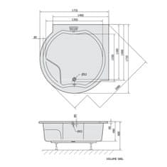 SAPHO ROYAL CORNER guľatá vaňa s konštrukciou 173x173x49cm, biela 74211 - Sapho