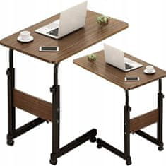 MUVU Stolík na notebook na kolieskach, mobilný stôl, nastaviteľná výška, hnedá farba, MUVU