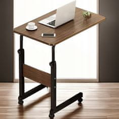 MUVU Stolík na notebook na kolieskach, mobilný stôl, nastaviteľná výška, hnedá farba, MUVU