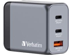 VERBATIM cestovní adaptér GNC-65, GaN, 2xUSB-C PD 65W, 1xUSB-A QC 3.0