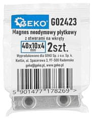 GEKO Sada obdĺžnikových magnetov s otvormi na skrutky 40 x 10 x 5 mm, 2 ks, GEKO