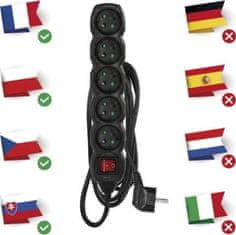 EMOS Prodlužovací kabel 2 m / 5 zásuvek / s vypínačem / černý / PVC / 1 mm2