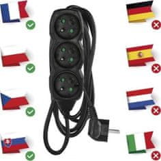 EMOS Prodlužovací kabel 3 m / 3 zásuvky / černý / PVC / 1,5 mm2