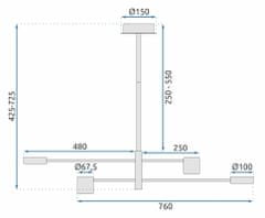 Tutumi Stropné svietidlo Diagonal Four čierne