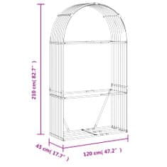 Vidaxl Držiak na polená hnedý 120x45x210 cm pozinkovaná oceľ