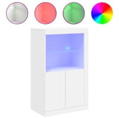 Vidaxl Bočná skrinka s LED svetlami biela kompozitné drevo