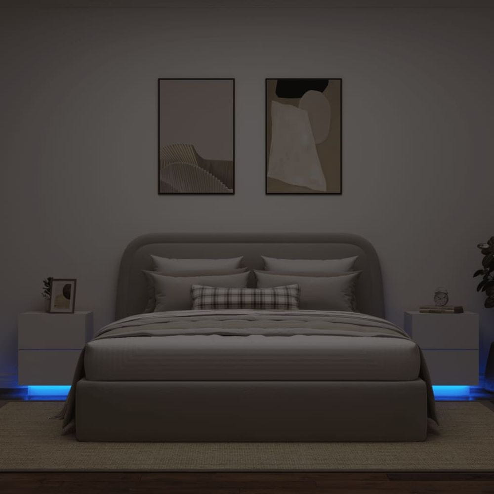 Vidaxl Nočné stolíky s LED svetlami 2 ks biele kompozitné drevo