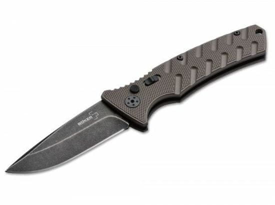 Böker Plus 01BO424 Strike DropPoint Coyote automatický nôž 8,5 cm, Stonewash, hnedá, oceľ, hliník