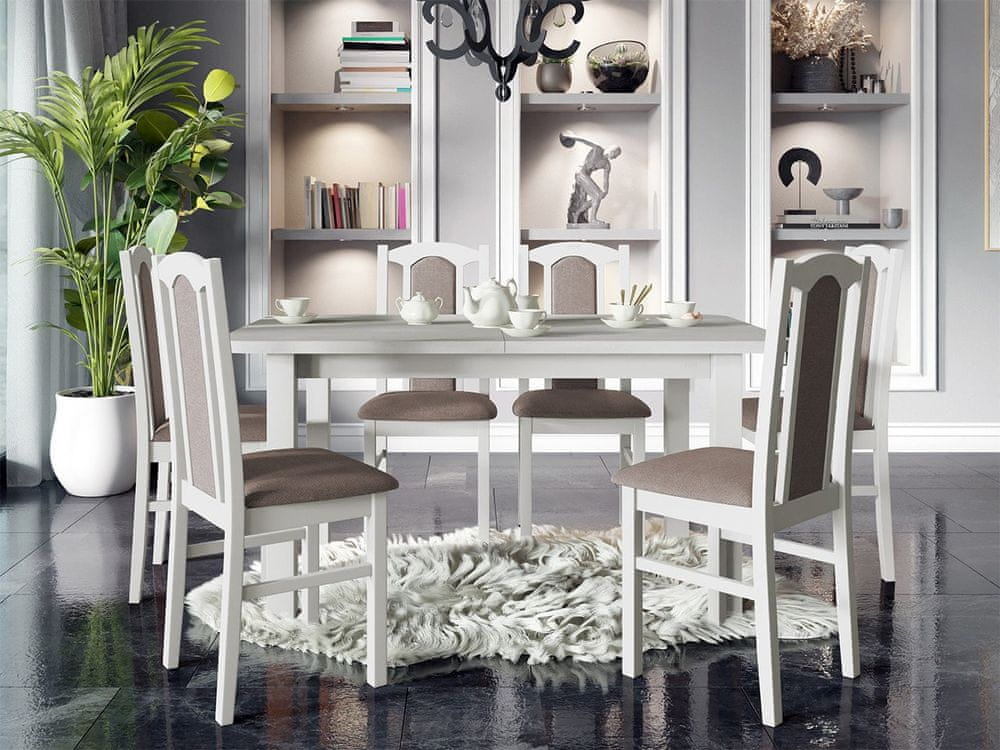 Veneti Rozkladací jedálenský stôl so 6 stoličkami SILLE 12 - biely / hnedý