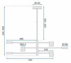 Tutumi Stropné svietidlo Diagonal Six čierne