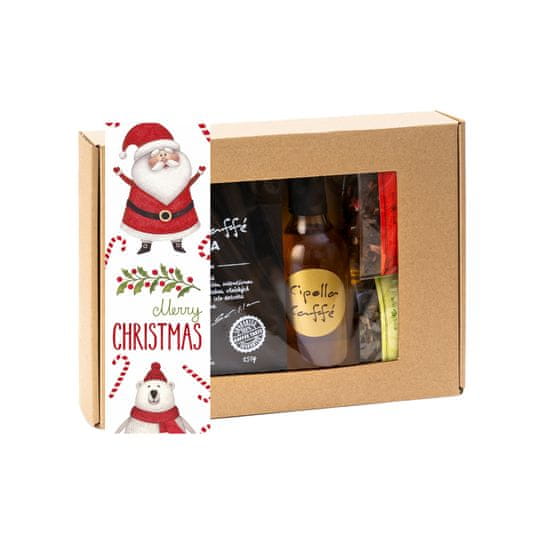 Cipolla caffé Darčekový set 1x250 g zrnková káva, 2x50g sypaný čaj, 1x 200ml medovina- so stuhou - Merry Christmas