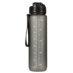 WOWO Čierna fľaša na vodu do posilňovne - Motivačná čierna fľaša na vodu s rúčkou, slamkou a odmerkou do posilňovne, 1l